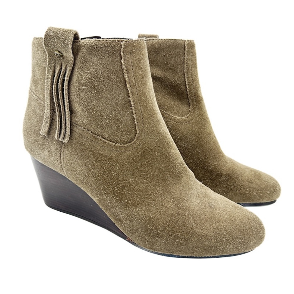 Cole Haan Elsie Detail Ankle Wedge Bootie II Suede 6 B Tan Beige Taupe W07968